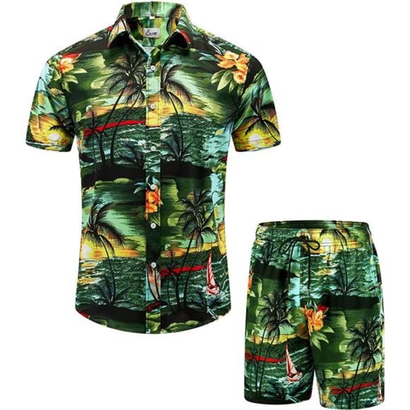 Shirts Mens Hawaiian Shirts And Shorts Set 2 Pieces Button Down Short